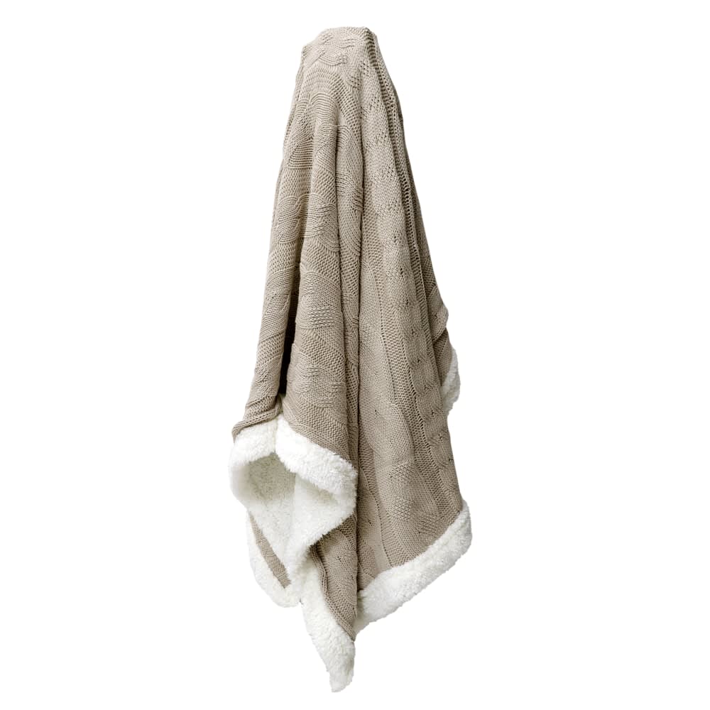 Sherpa Fur Knitted Throw Pebble - 170cm x 130cm color Pebble
