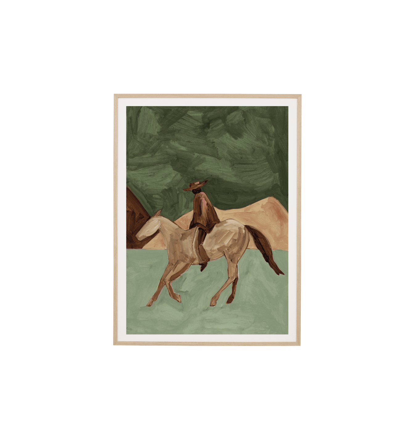Lone Rider Natural Veneer  Framed Print color Green
