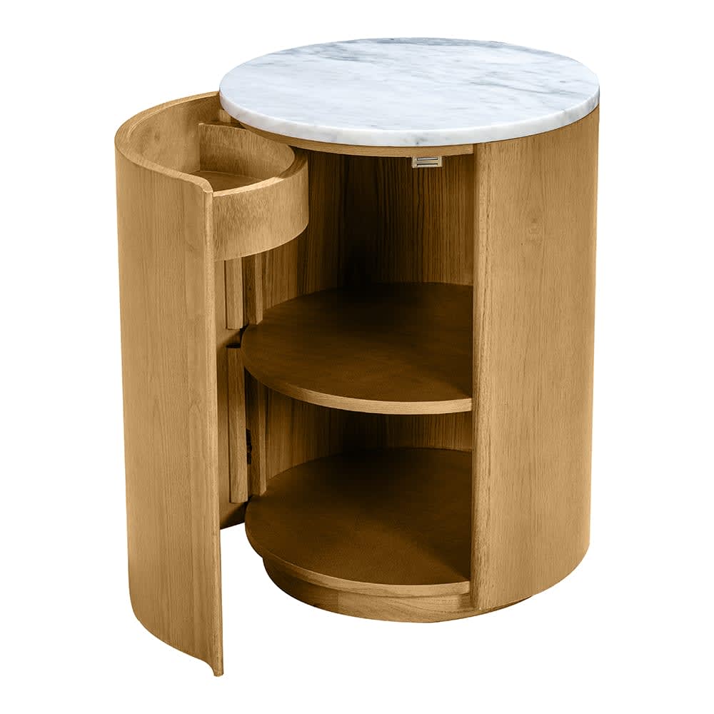 Curve Oak & Carrara Marble Bedside Table 