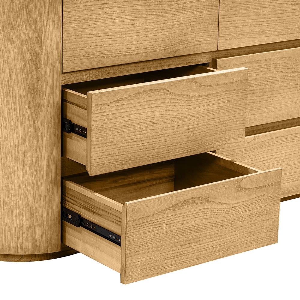 Curve Oak & Carrara Marble Dresser - 6 Drawer 