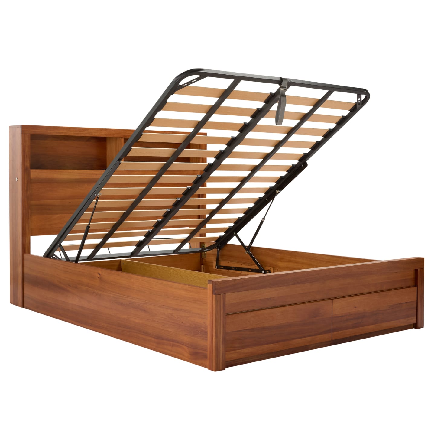 Clemence Blackwood Gaslift Bed Drawers Bookend with USB & LED color Blackwood