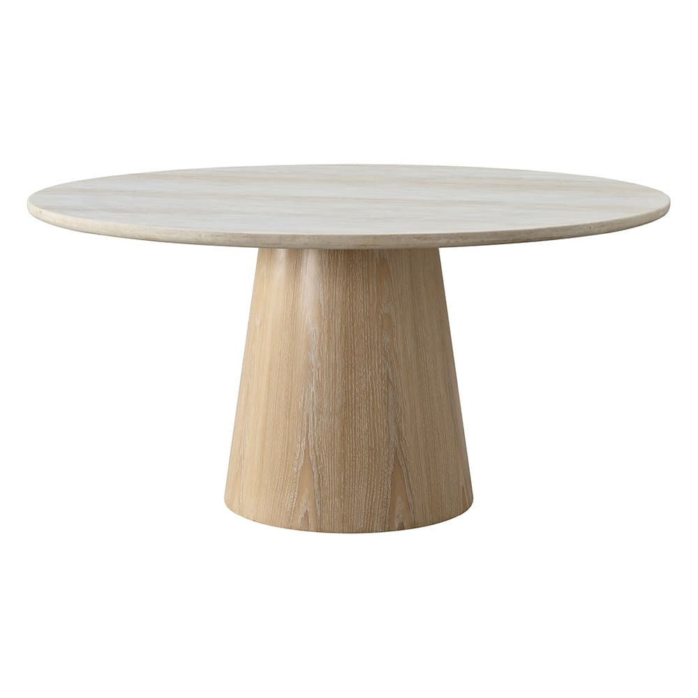 Serenza Travertine and Timber Round Dining Table color Timber Base