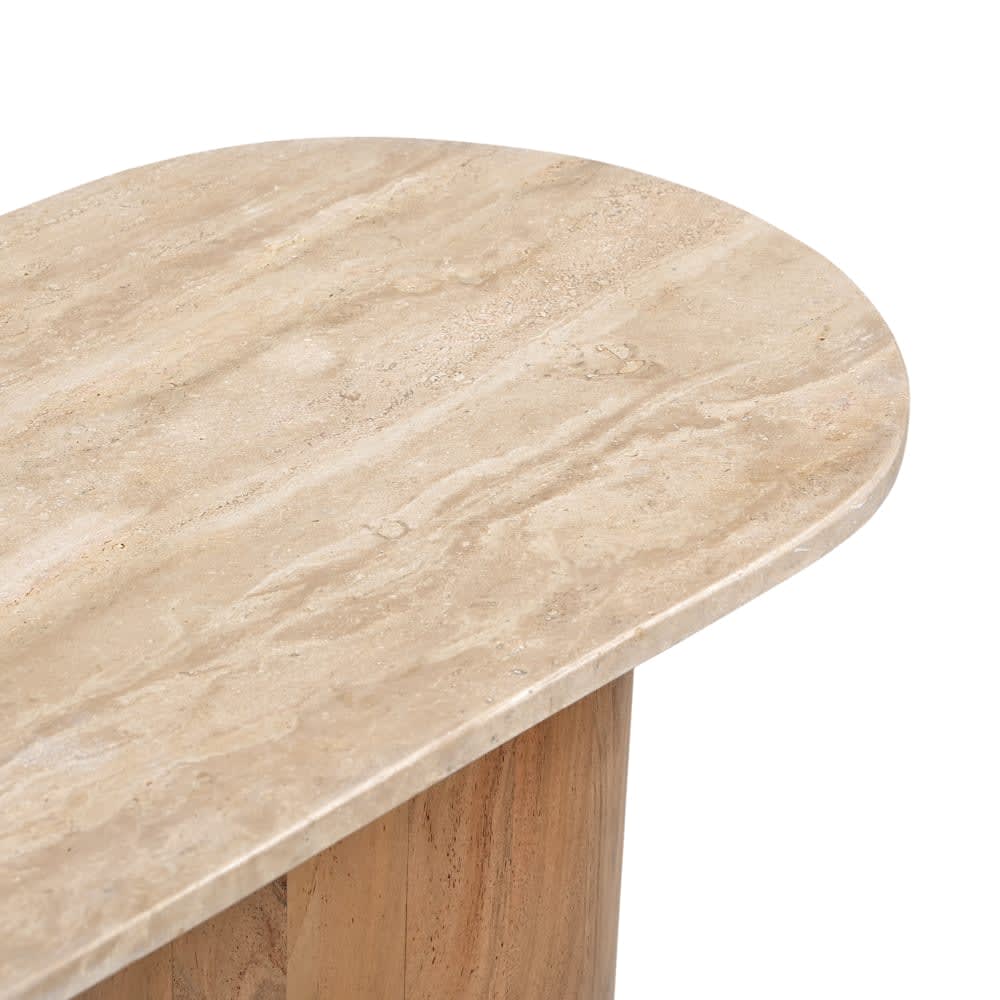 Adara Travertine & Acacia Wood Console Table color Natural