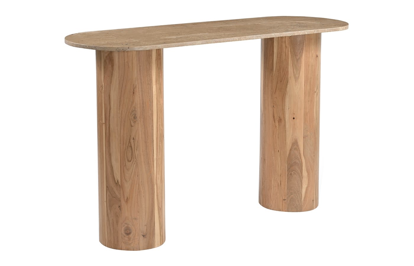 Adara Travertine & Acacia Wood Console Table color Natural