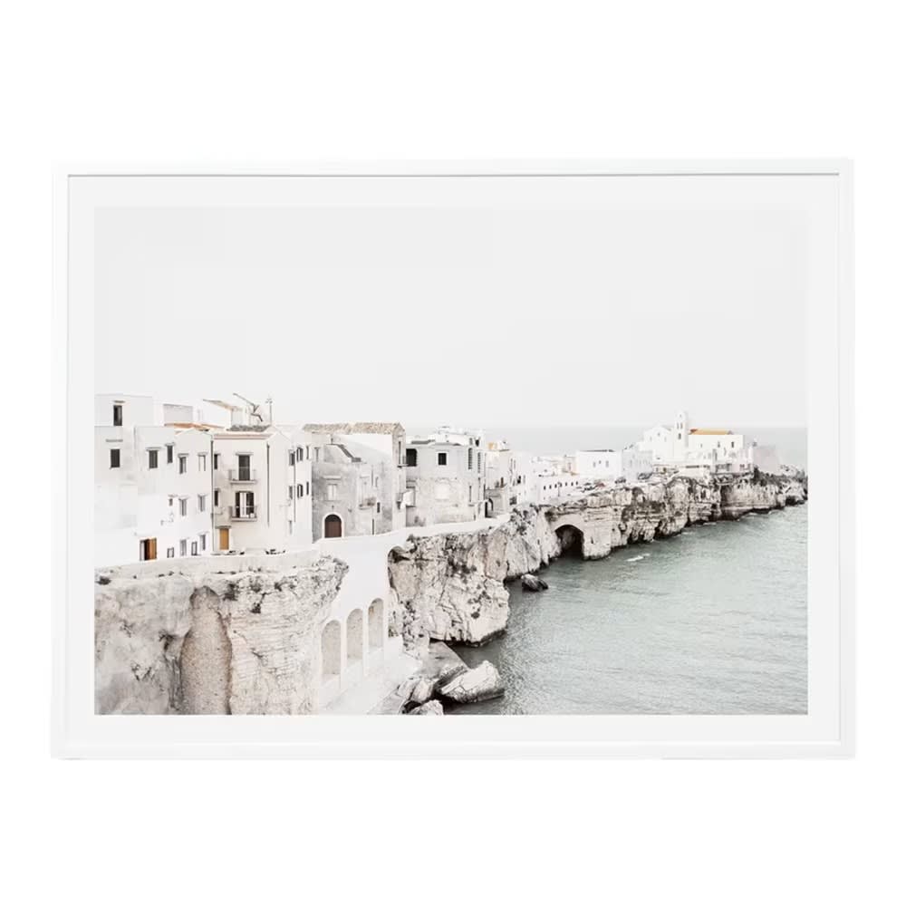 European Village White Framed Print - 114cm x 85cm color White