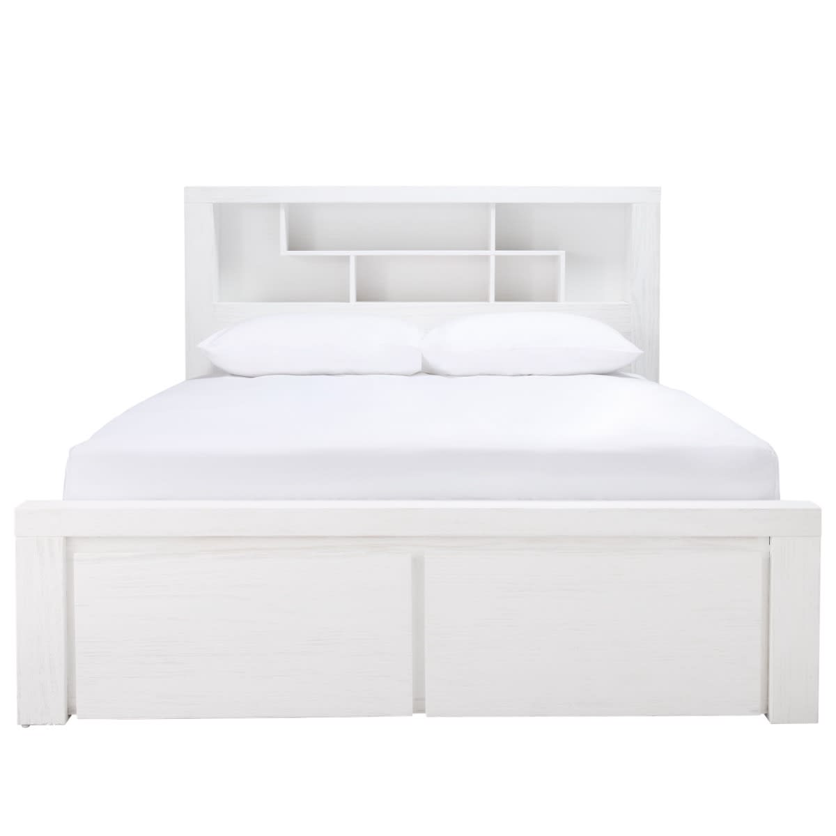 Hobart Bookend Storage Bed Frame White color White