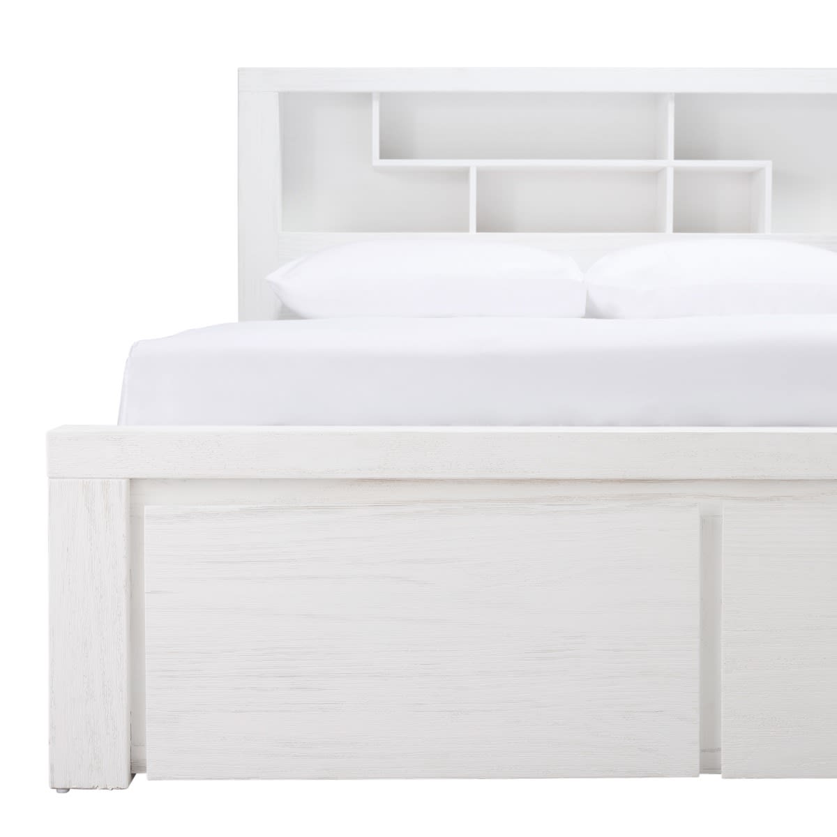 Hobart Bookend Storage Bed Frame White color White