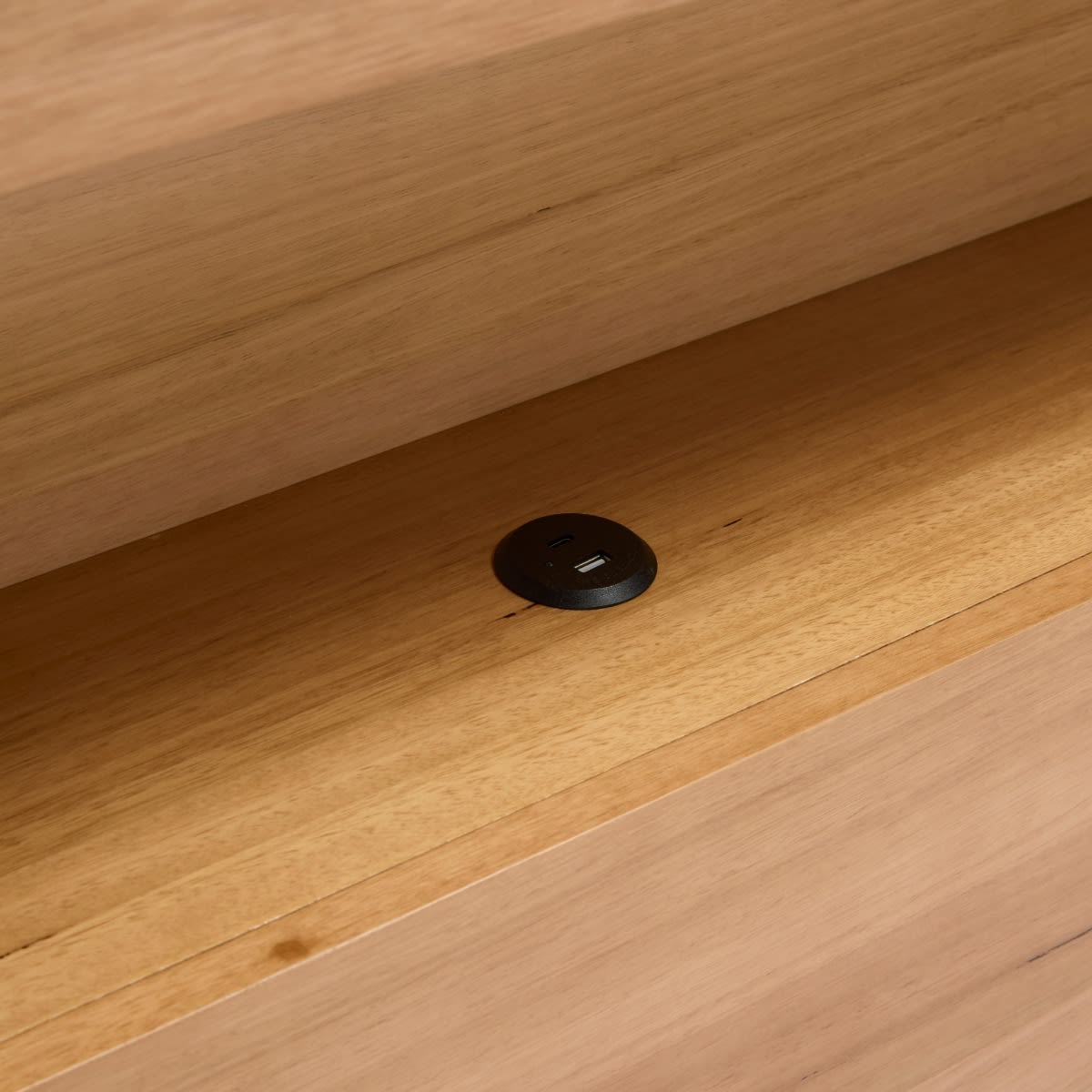 Chloe Gas Lift Storage Bed & Drawers & Bookend with USB & LED color Natural