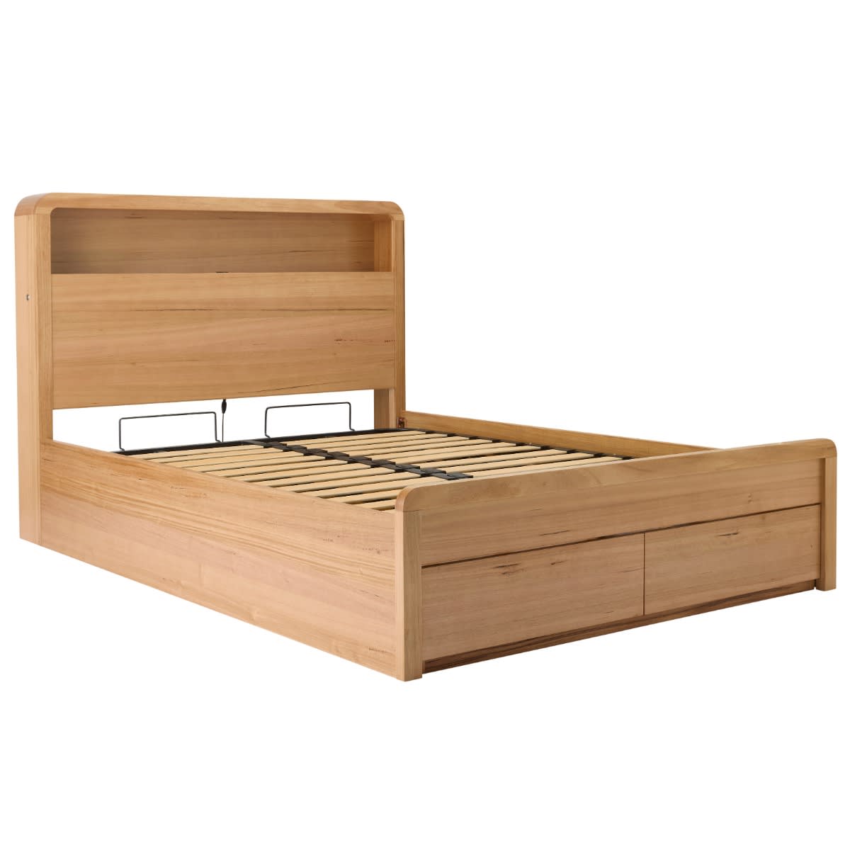 Chloe Gas Lift Bookend & Drawer Bedwith USB & LED Queen Messmate color Natural