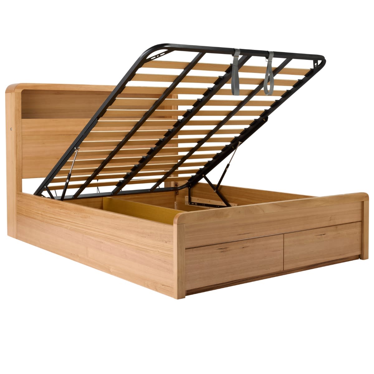 Chloe Gas Lift Bookend & Drawer Bedwith USB & LED Queen Messmate color Natural