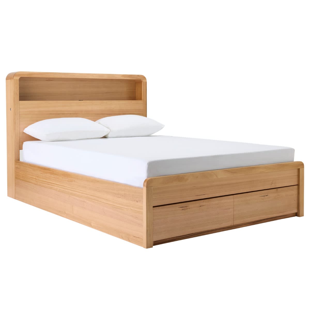 Chloe Gas Lift Bookend & Drawer Bedwith USB & LED Queen Messmate color Natural