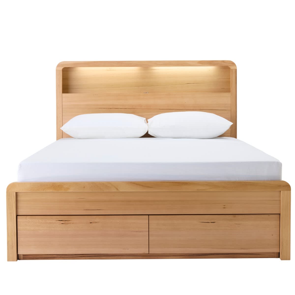 Chloe Gas Lift Bookend & Drawer Bedwith USB & LED Queen Messmate color Natural