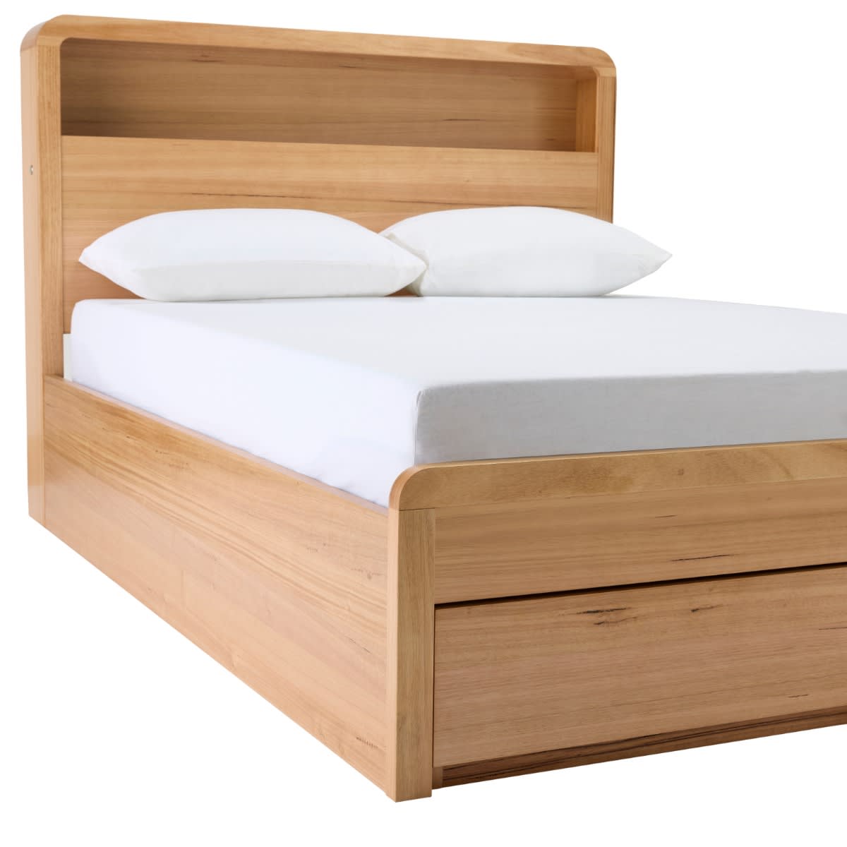 Chloe Gas Lift Bookend & Drawer Bedwith USB & LED Queen Messmate color Natural