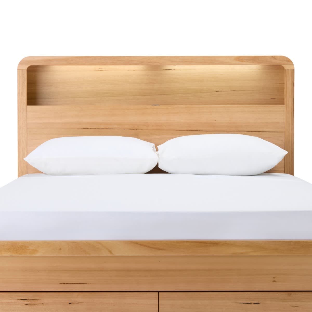 Chloe Gas Lift Bookend & Drawer Bedwith USB & LED Queen Messmate color Natural