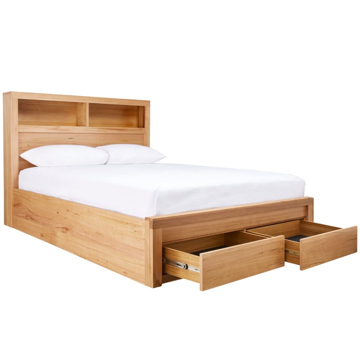 Clemence Gas Lift Storage Bed & Drawers & Bookend with USB & LED color Natural