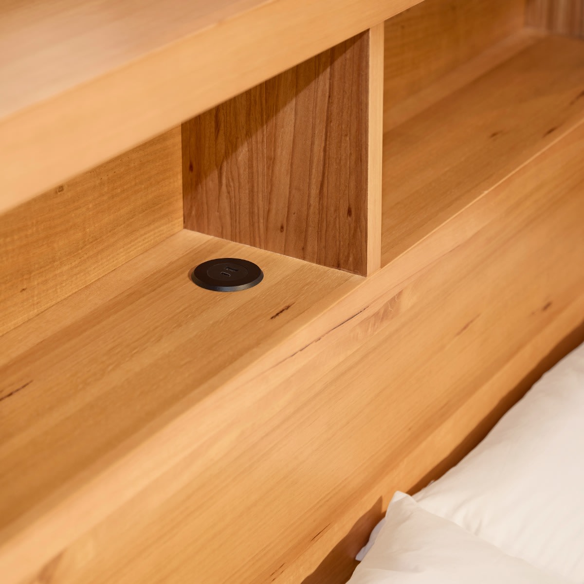 Clemence Gas Lift Storage Bed & Drawers & Bookend with USB & LED color Natural