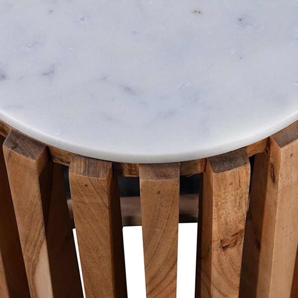 Linee Side Table - Acacia & Marble color Timber/White