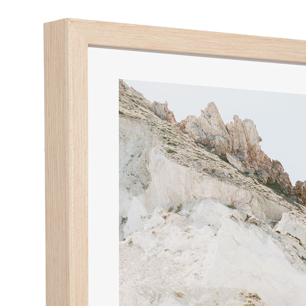 Milos Boat View Natural Veneer Framed Print - 85cm x 114cm color Blue