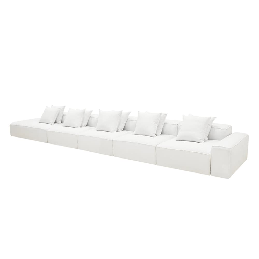 Riley Linen Pure White Modular Sofa - 1x Arm, 4x Armless, 1x Left Terminal color Linen Pure White