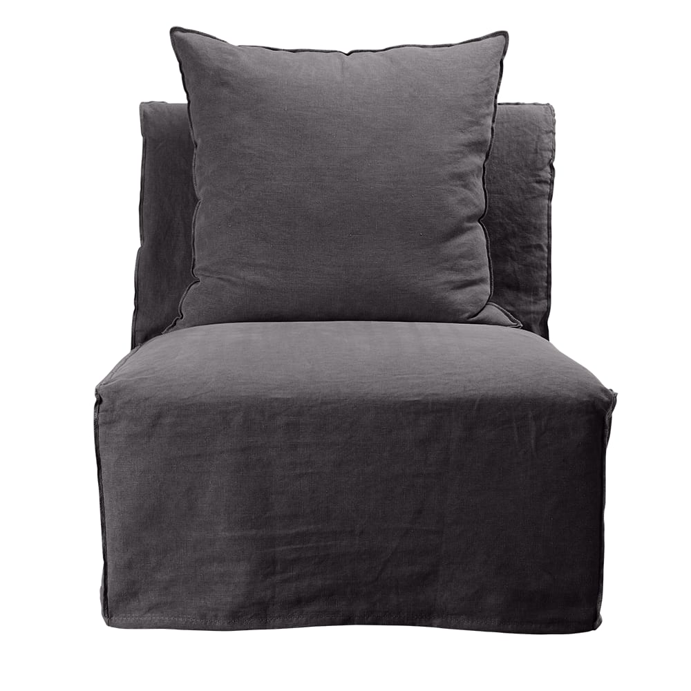 Como Linen Armless Slipper Chair Cover Charcoal - 1 Seater color Linen Charcoal