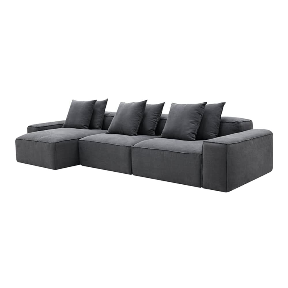 Riley Linen Charcoal Modular Sofa - 3 Seater Chaise color Linen Charcoal