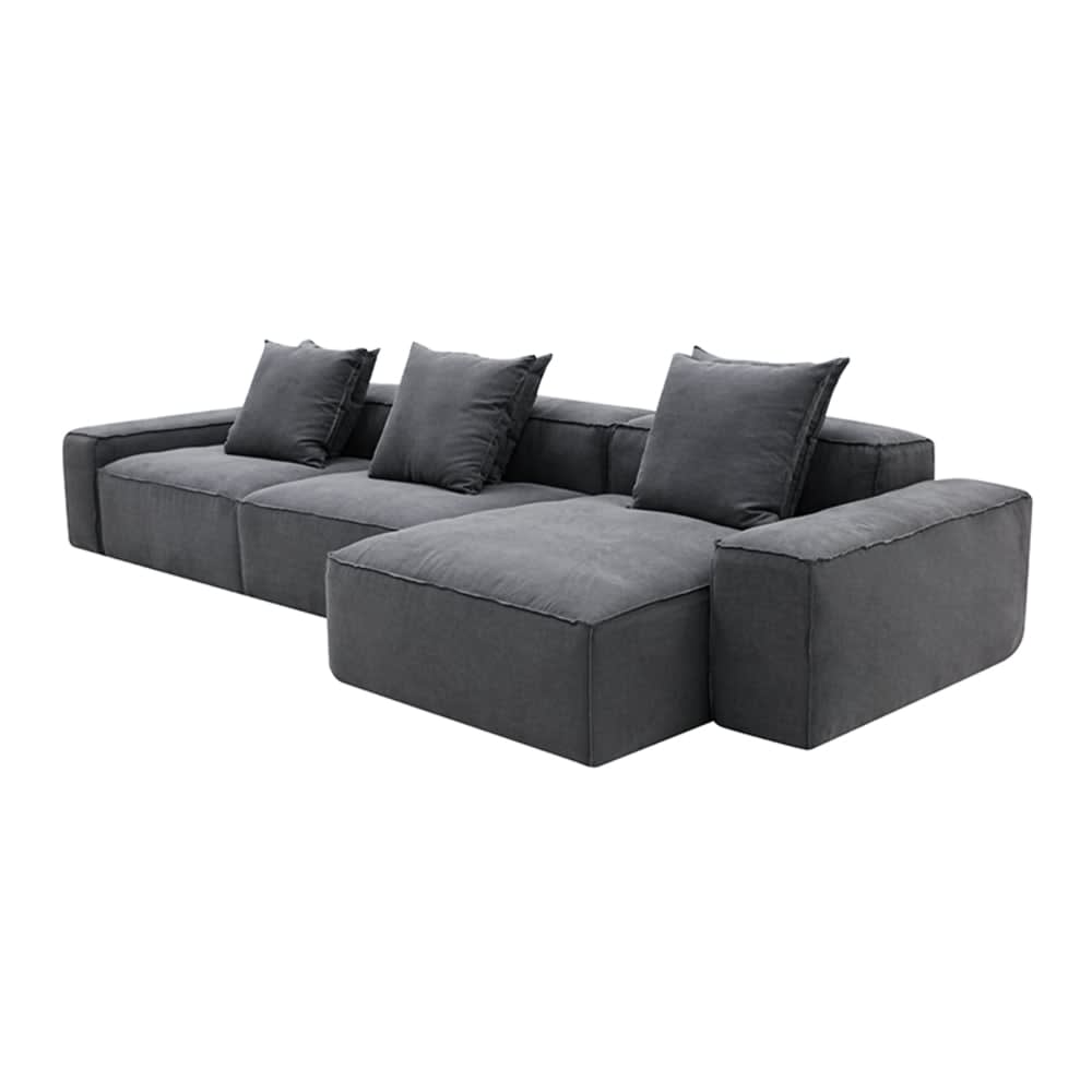 Riley Linen Charcoal Modular Sofa - 3 Seater Chaise color Linen Charcoal