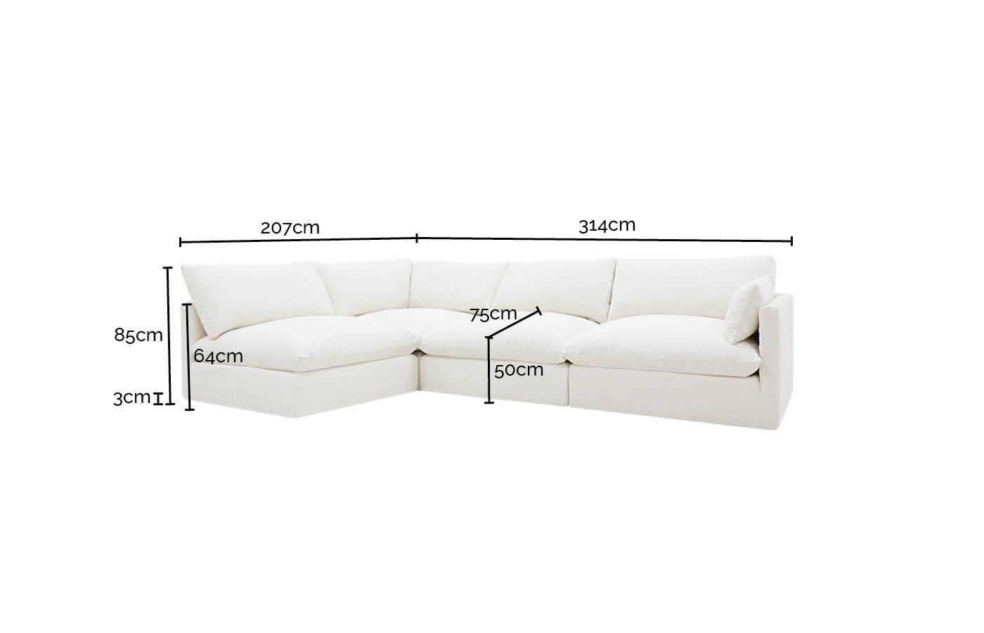 Willow California Charcoal Corner Sofa - 4 Seater LAF Terminal color California Charcoal