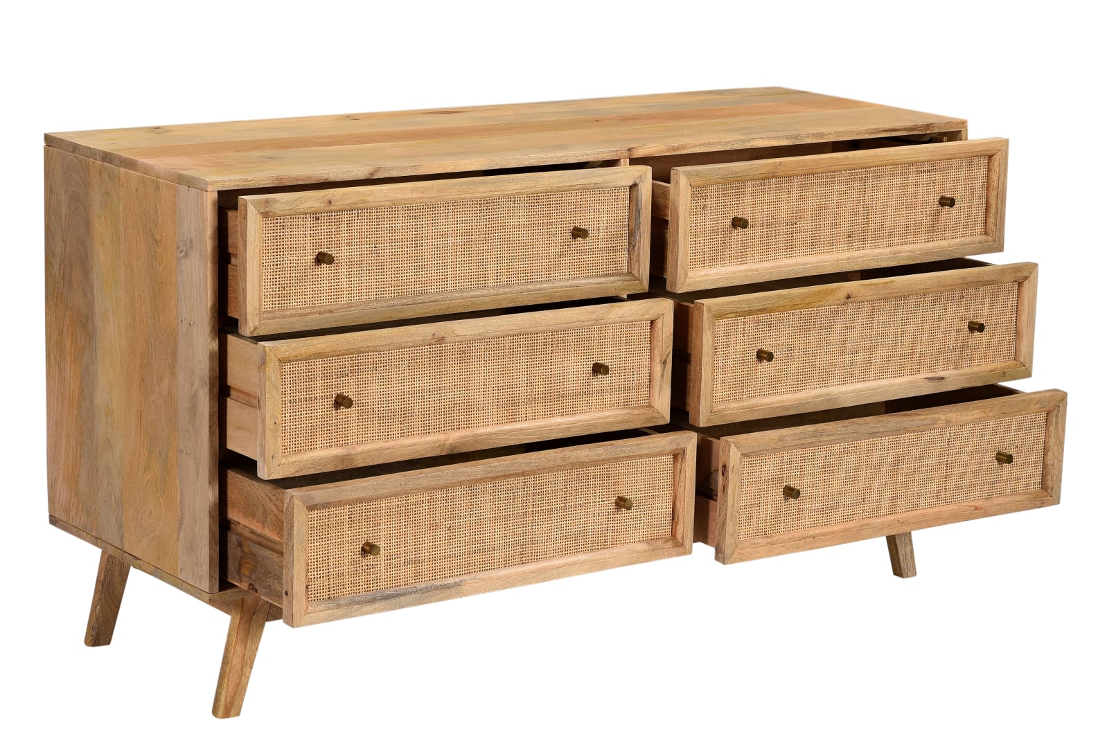 Tulum Mango Wood and Rattan Dresser - 6 Drawer color Natural