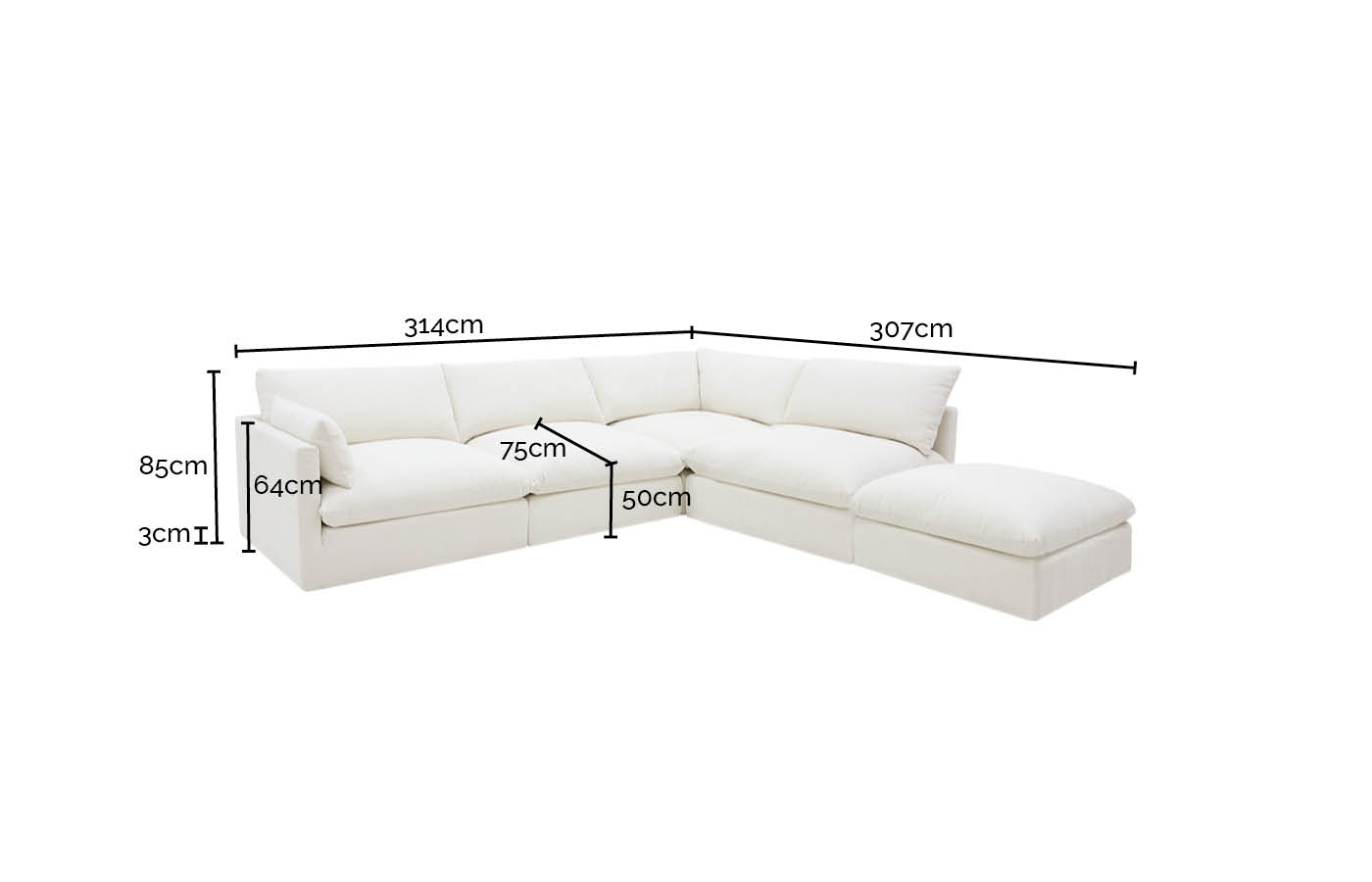Willow Muse Frost Modular Sofa - 5 Seater RAF Terminal color Muse Frost