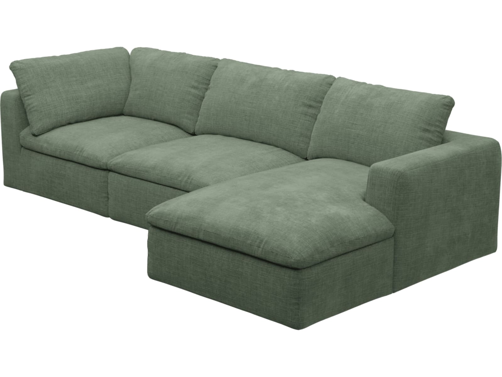Cloud Deep Tribute Dark Jade Modular Sofa - 3 Seater Chaise color Tribute Dark Jade