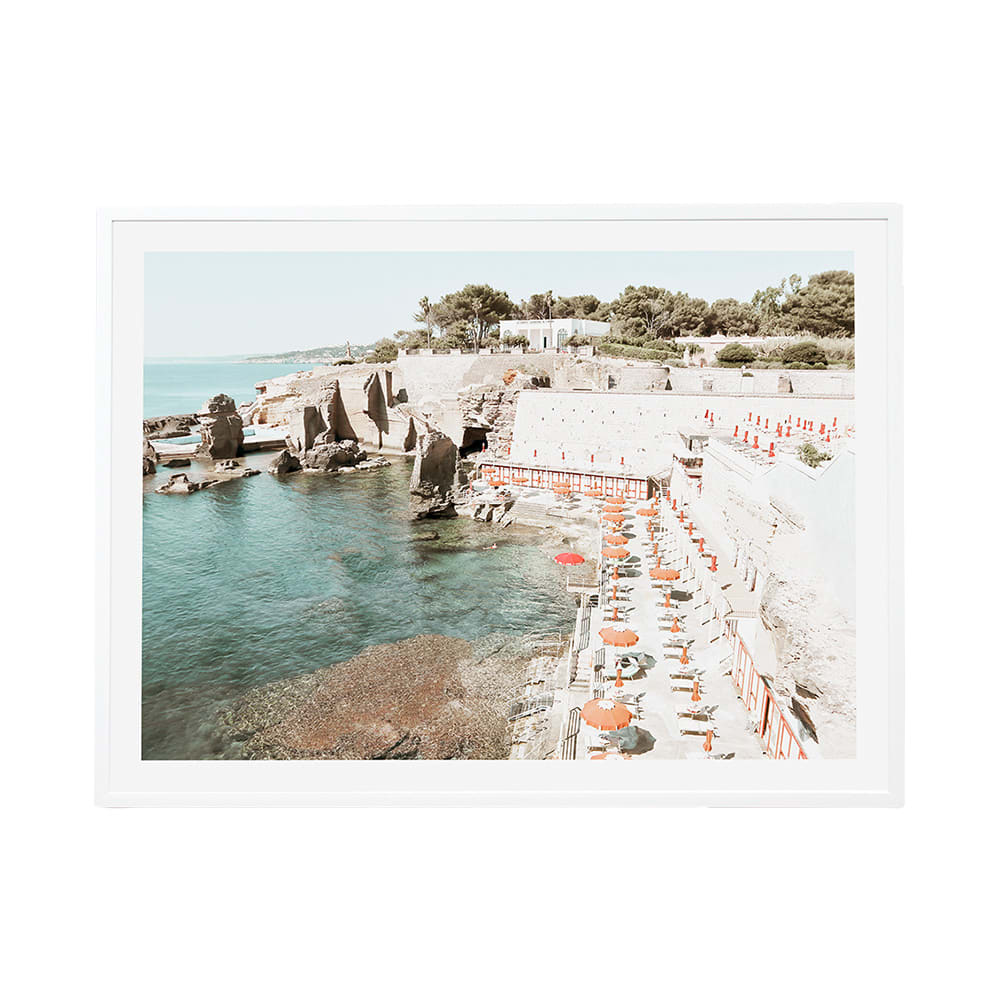 Italian Retreat White Framed Print - 114cm x 85cm color Blue