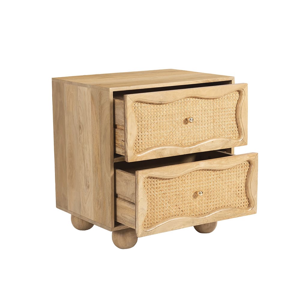 Baxter Mango Wood and Rattan Bedside Table - 2 Drawer color Natural