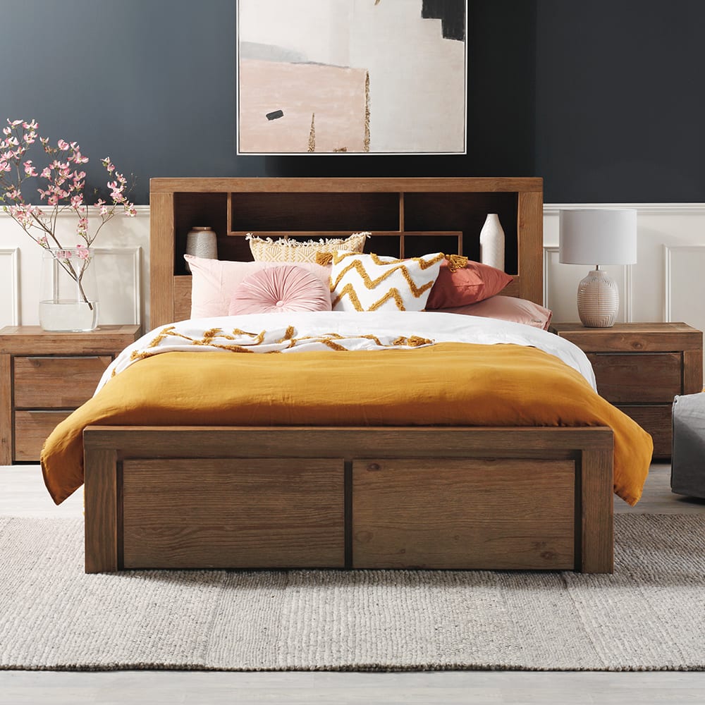 Hobart Bookend Storage Bed Frame color Rustic Brown