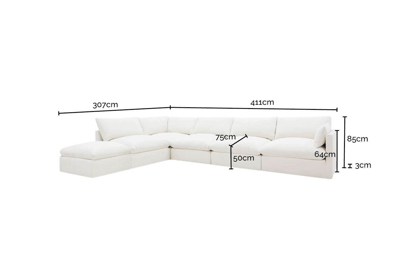 Willow Muse Soft Brown Modular Sofa LAF Terminal - 6 Seater color Muse Soft Brown