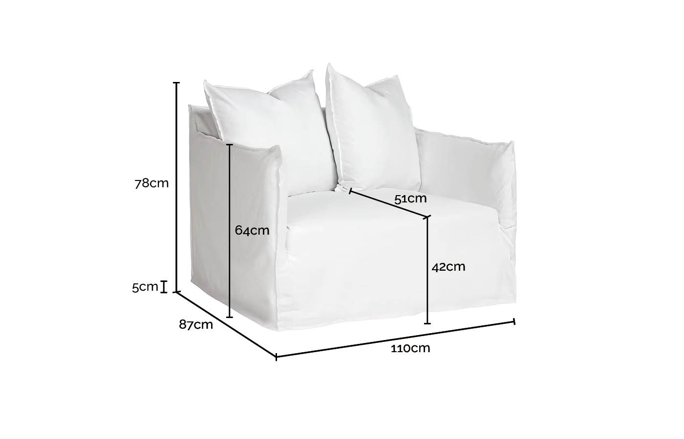 Como Linen Darling Chair Pure White - 1.5 Seater color Linen Pure White