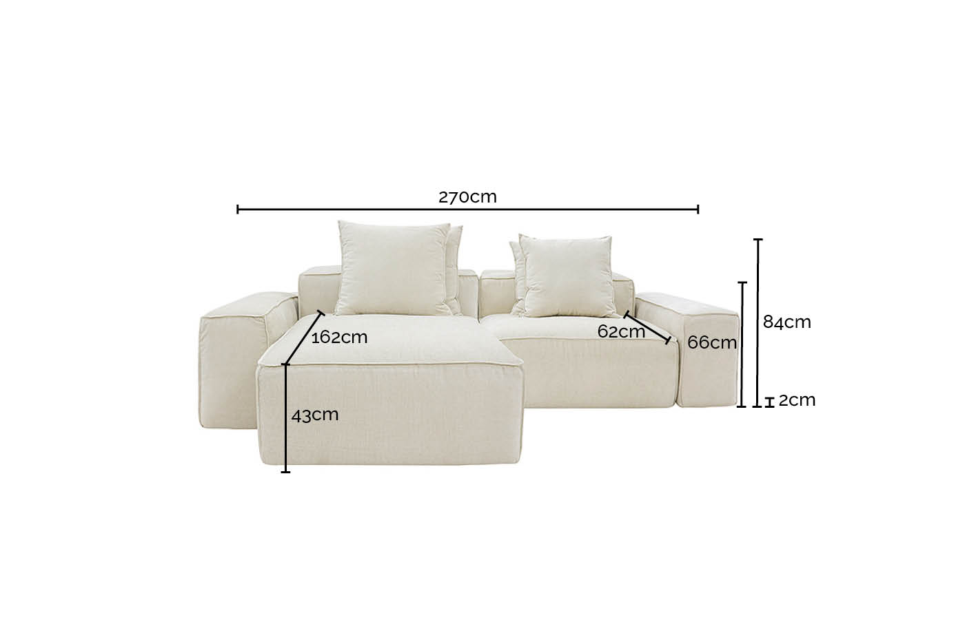 Riley Muse Flax 2 Seater Modular Chaise Sofa color Muse Flax
