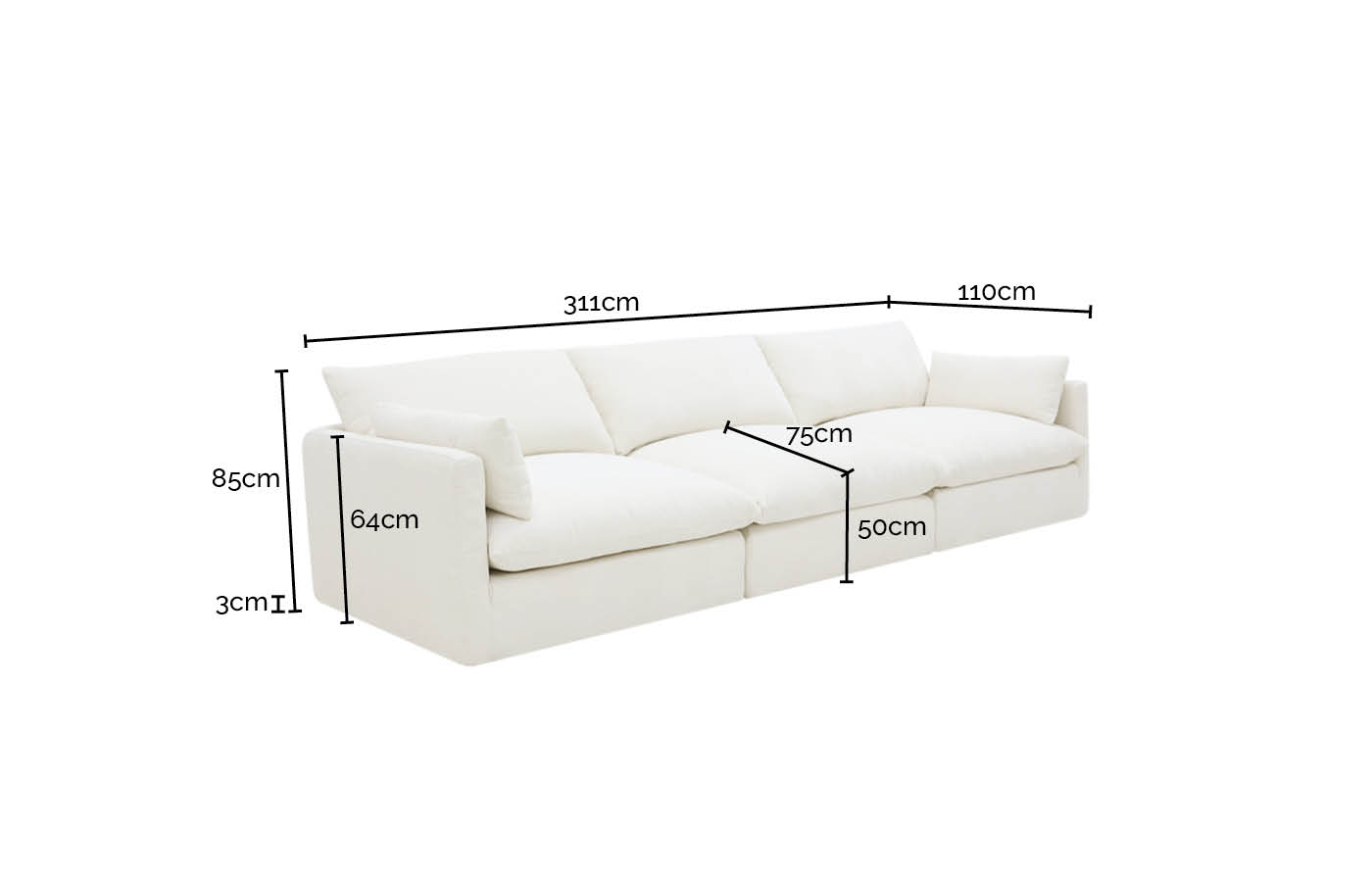Willow Muse Frost Modular Sofa - 3 Seater color Muse Frost
