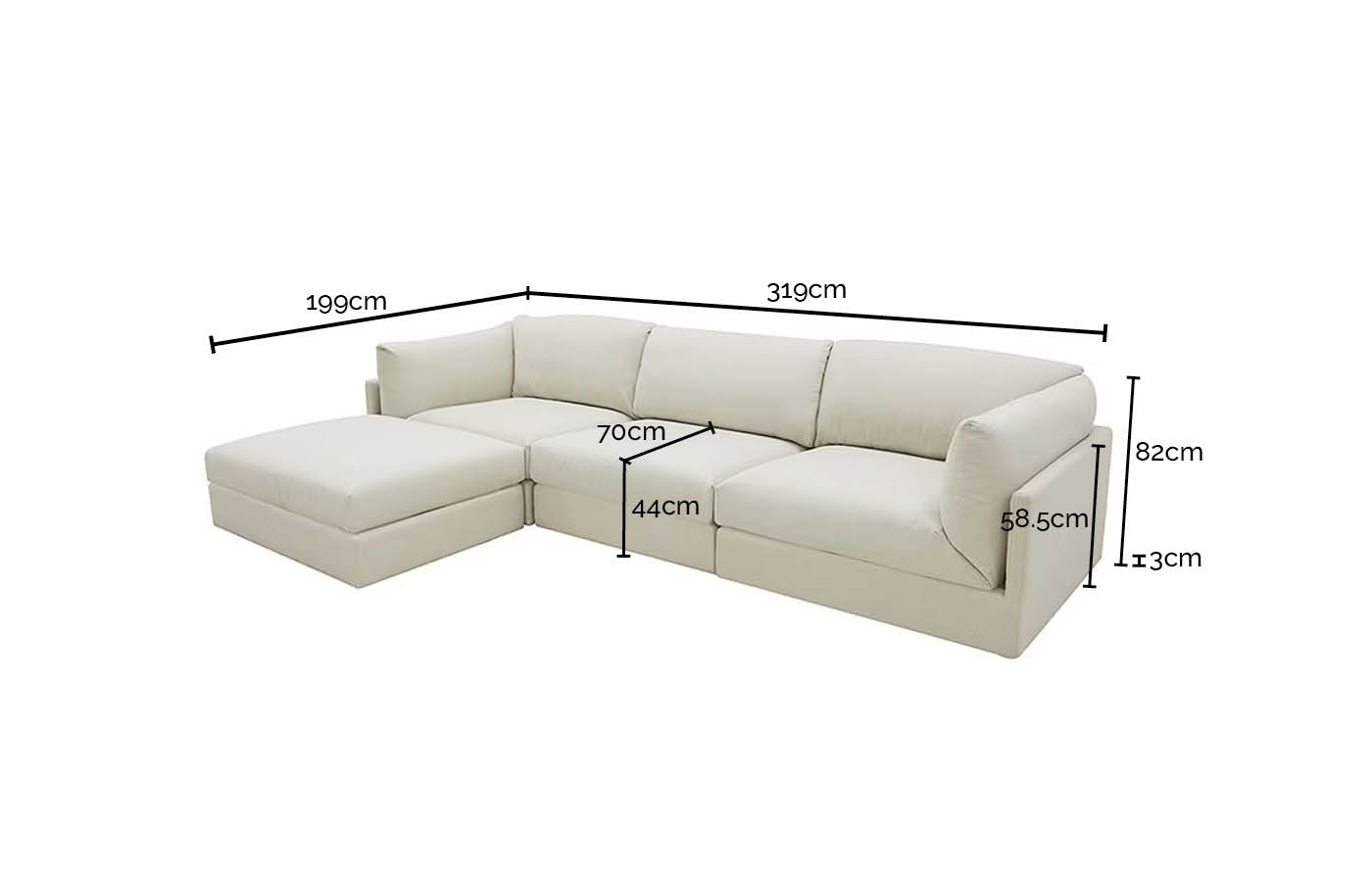 Finley Avon Sage Modular Sofa - 3 Seater and Ottoman color Avon Sage