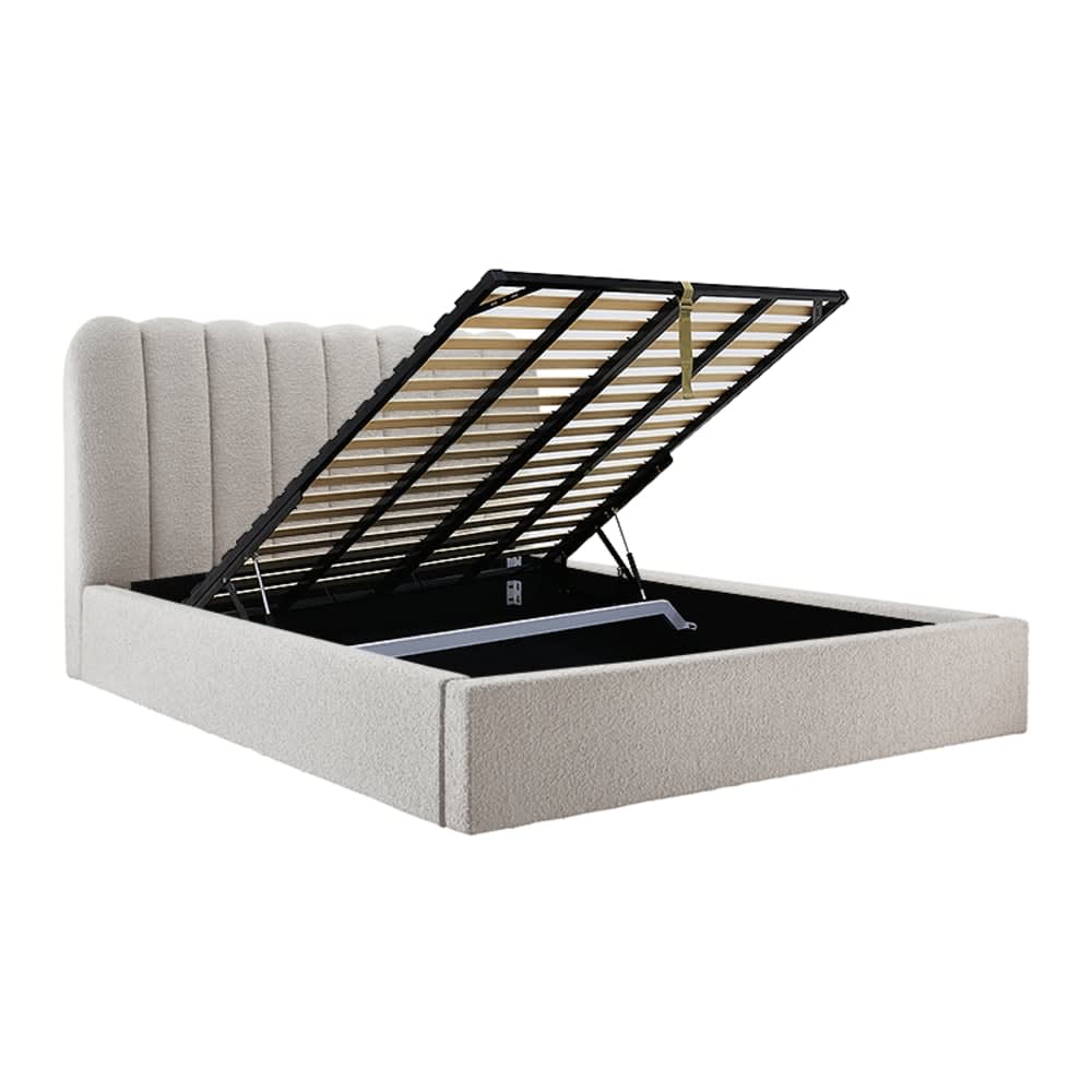 Maeve Gas Lift Bed Boucle Pumice King color Pumice