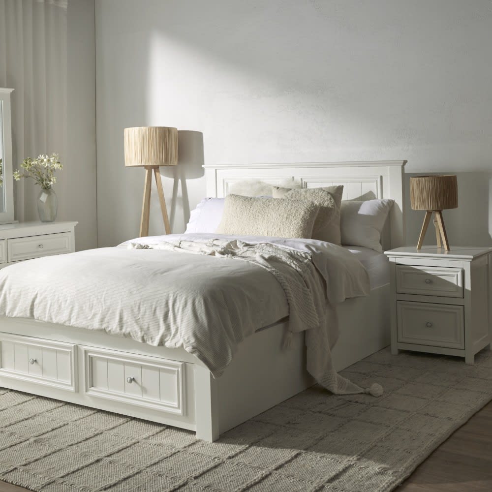 Mandalay  Drawer and Gas Lift Storage Bed Frame White color White