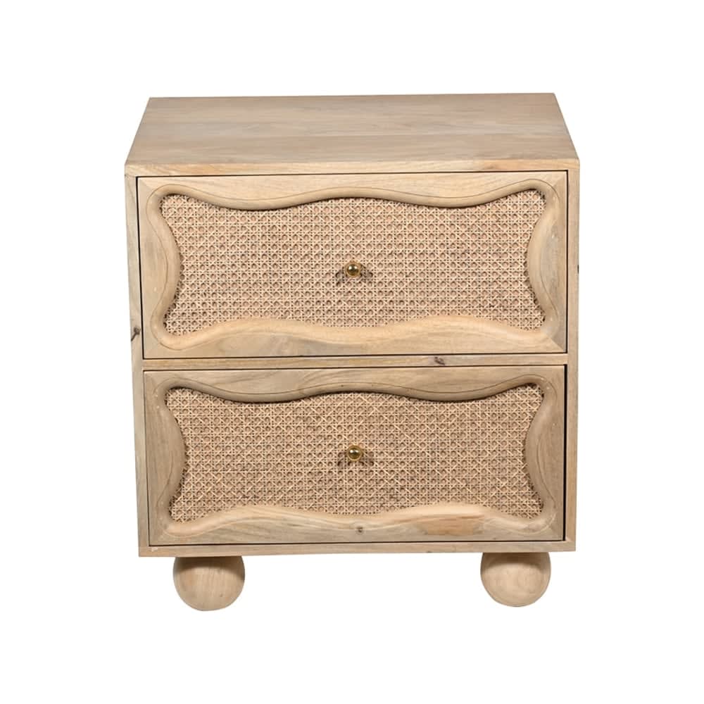 Baxter Mango Wood and Rattan Bedside Table - 2 Drawer color Natural