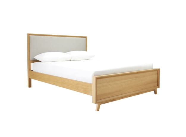 Morgan Oak Bed Frame with Upholstered Headboard color Natural