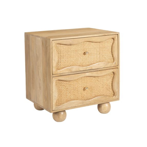 Baxter Mango Wood and Rattan Bedside Table - 2 Drawer color Natural