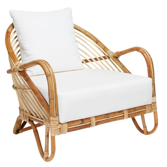 Padang Natural Rattan & White Cushions Armchair color Natural