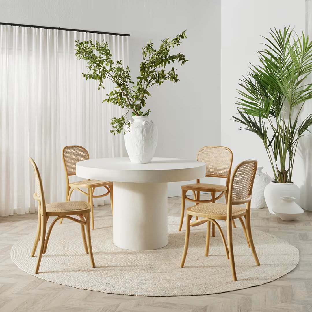 white rug in the dining room