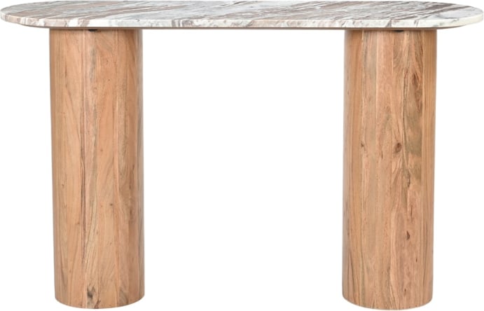 Adara Toronto Marble & Acacia Wood Console Table color Sawar Marble & Acacia
