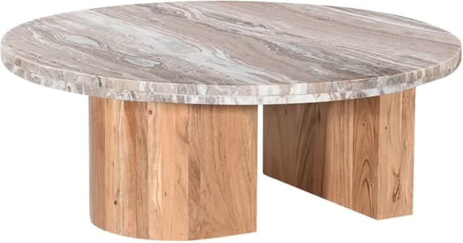 Alfred Sawar Marble & Acacia Wood Coffee Table - 104 cm color Natural