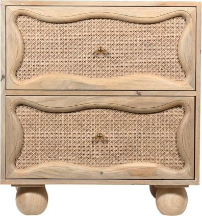 Baxter Mango Wood and Rattan Bedside Table - 2 Drawer color Natural