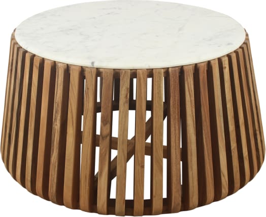 Linee White Marble & Acacia Round Coffee Table color Timber/White