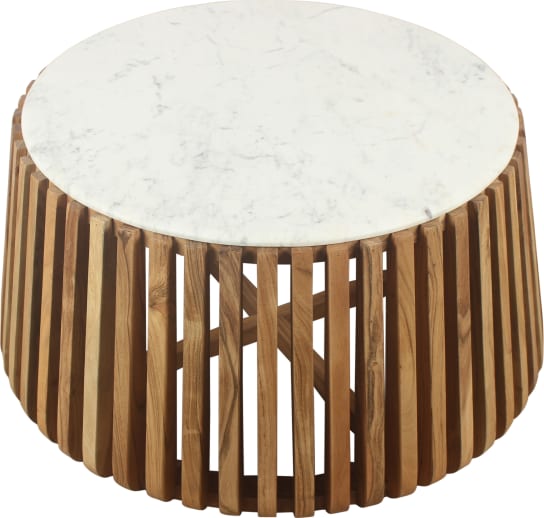 Linee White Marble & Acacia Round Coffee Table color Timber/White
